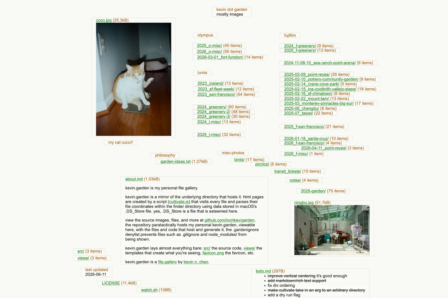 Screenshot of kevin.garden website